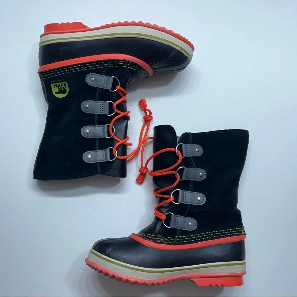Sorel Waterproof Snow Boots Womens Size 5 Black Red Joan Of Arctic Warm Lined
